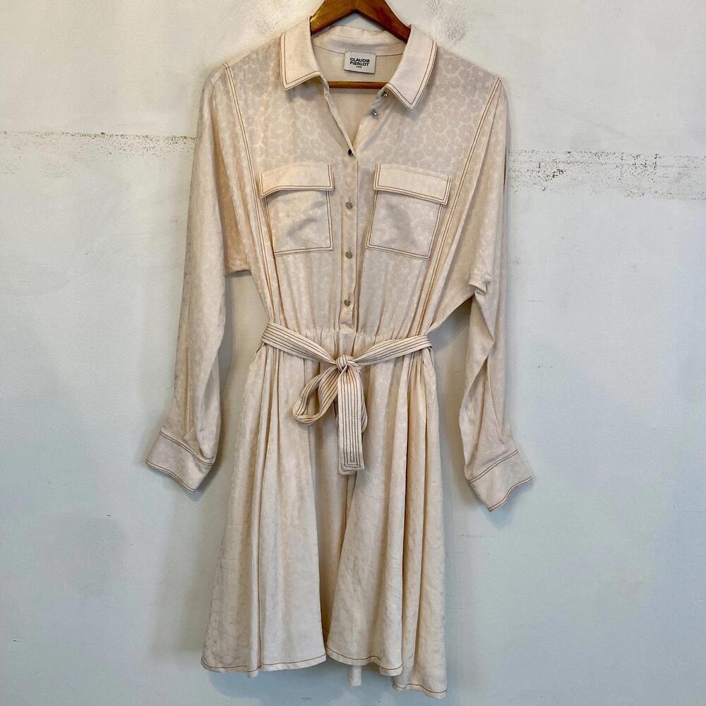 CLAUDIE PIERLOT cream floral long sleeve shirt dress sz 8
